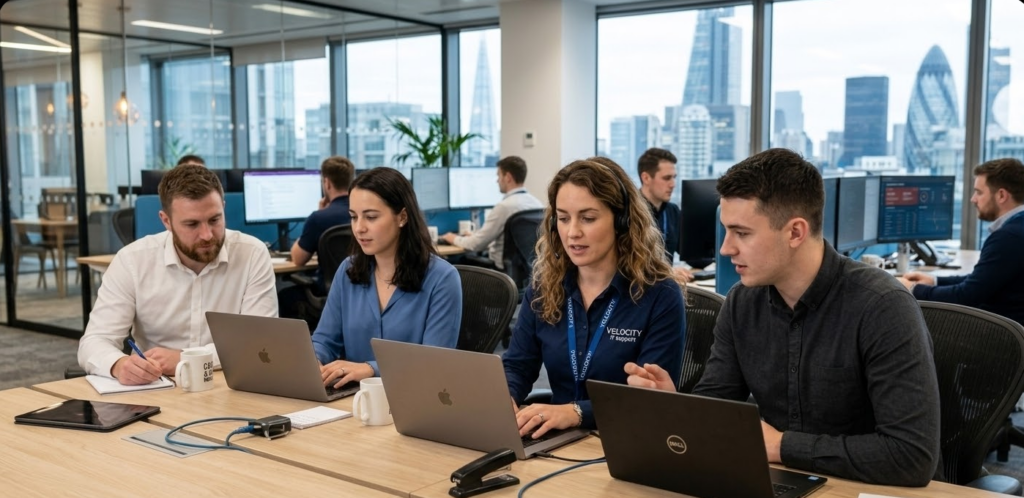 Small business team receiving IT support services in the UK