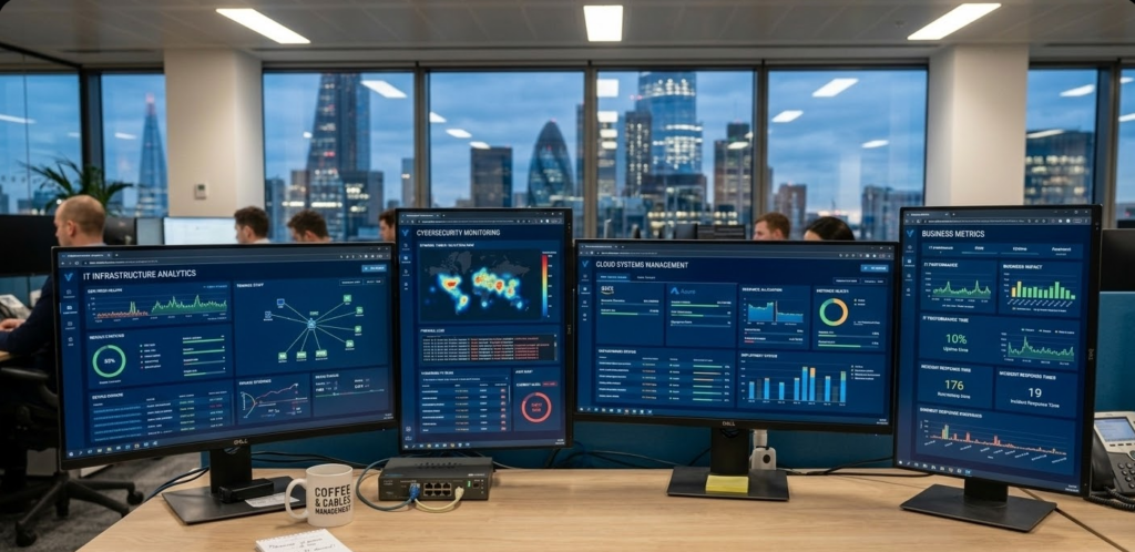 Business dashboard showing IT support pricing and infrastructure monitoring systems